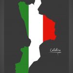 Calabria map with Italian national flag illustration