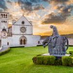 Basilica of St. Francis of Assisi at sunset, Umbria, Italy