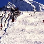 Sestriere, Piedmont, Italy skiers on the slopes