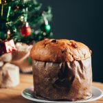 Christmas cake panettone and Christmas decorations.